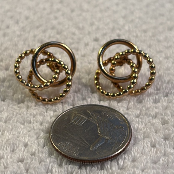 Elegant 14K Yellow Gold Beaded Tri-Hoop Earrings